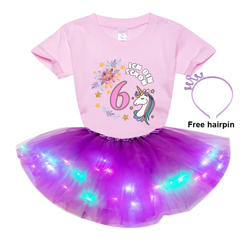 

Kids Girls Dress Sets Girls Clothes Sets Children Girls Cute Ballet Girl Print Short Sleeve T-shirt + Dress + Hairpin 3pc Sets