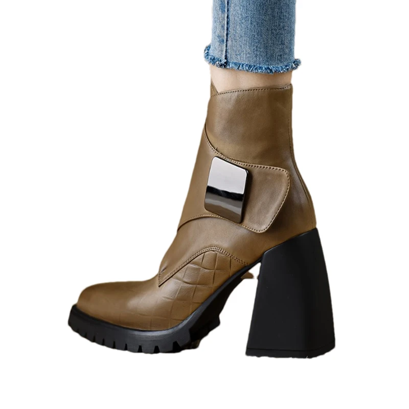 عالية الكعب النساء حذاء من الجلد أشار تو مصمم أحذية أنيقة 2025 الاتجاه الشتاء الجلود مكتنزة مضخات تشيلسي بوتاس دي Mujer #6