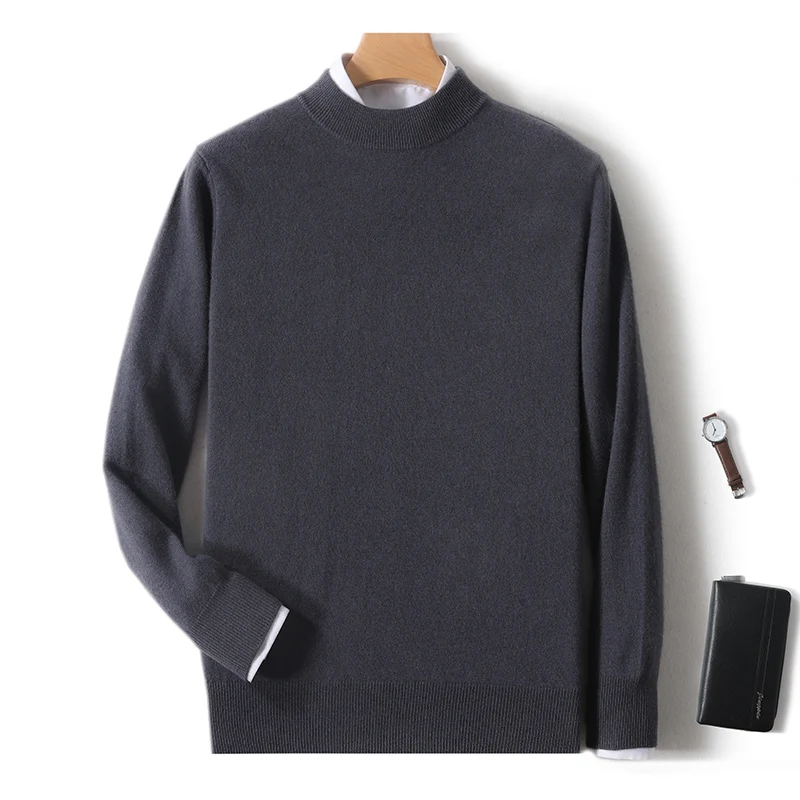 Pull à col Semi-haut pour hommes, 100% laine mérinos Pure, couleur unie, grande taille, pull décontracté, sport d'automne et d'hiver, haut en cachemire