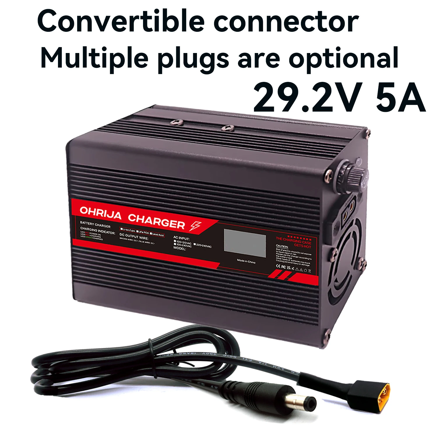 شاحن بطارية LiFePO4 29.2 فولت 5 أمبير لشاشة OLED 8S 25.6 فولت وموصل قابل للتبديل تثبيت سريع مع مروحة تبريد #1