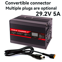 29.2V 5A LiFePO4 Battery Fast Charger for 8S 25.6V OLED Display & Interchangeable Connector Fast stabilization with cooling fan