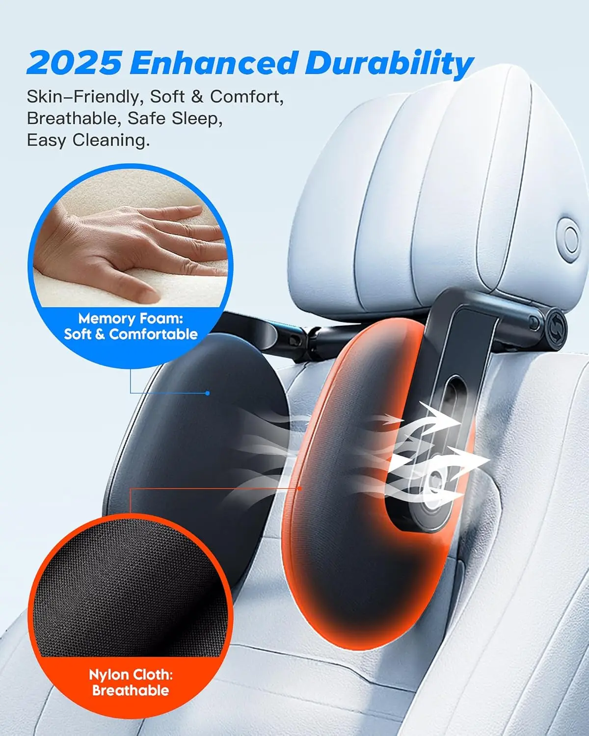 Oreiller pour appui-tête de voiture, mise à niveau 2025 360 °   Appui-tête de voyage rotatif, liaison à 3 points réglable, mousse à mémoire de forme épaisse et respirante