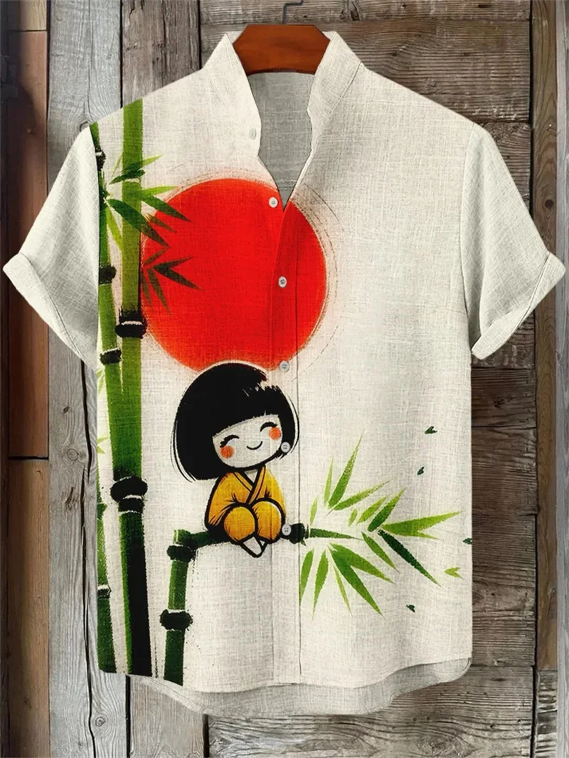 여름 남성 린넨 플로럴 레트로 하와이안 셔츠 잎 패턴 하와이안 빈티지 패션 고품질 의류
