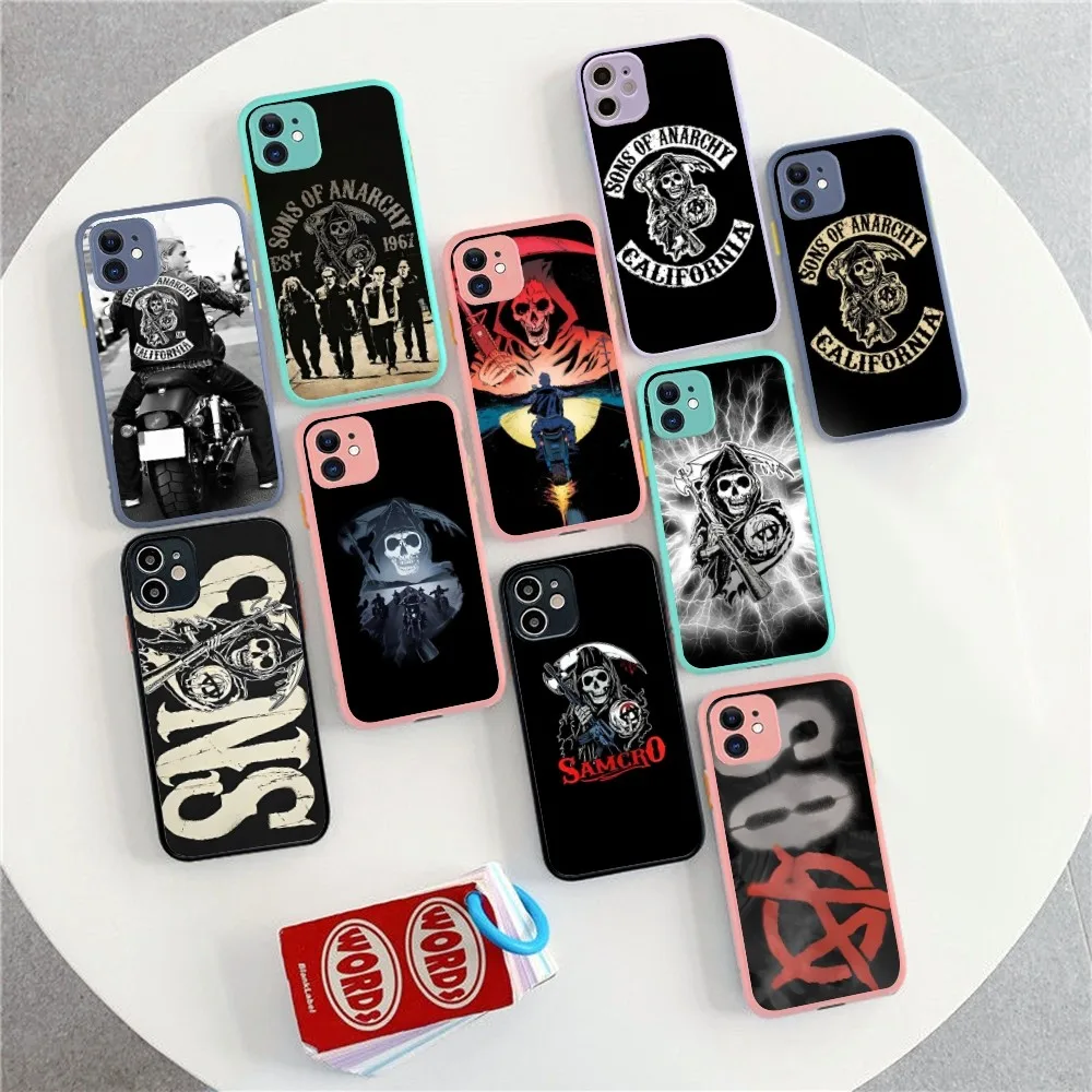 American TV Sons of Anarchy Phone Case for iPhone 14 11 12 13 Mini Pro Max 8 7 Plus X XR XS MAX Translucent Matte Cover