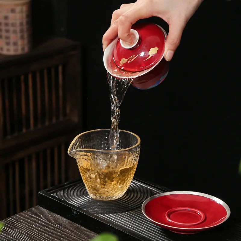 Home Ceramic Silver-Plated Three-Talent Covered Bowl Single Tea Bowl with Lid Tea Offering Bowl Tea Cup Tea Brewing Bowl High-En