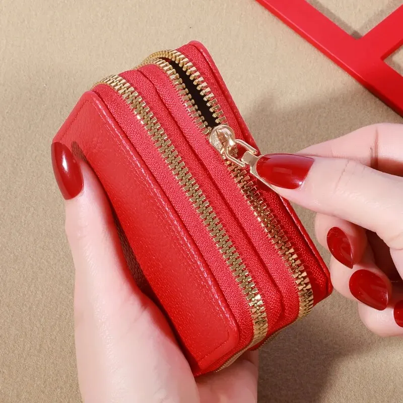 Women's Short Wallet with Transparent Closure. Litchi Pattern. Monaiea Multi Card Slot Wallet, Large Capacity, Fashionable