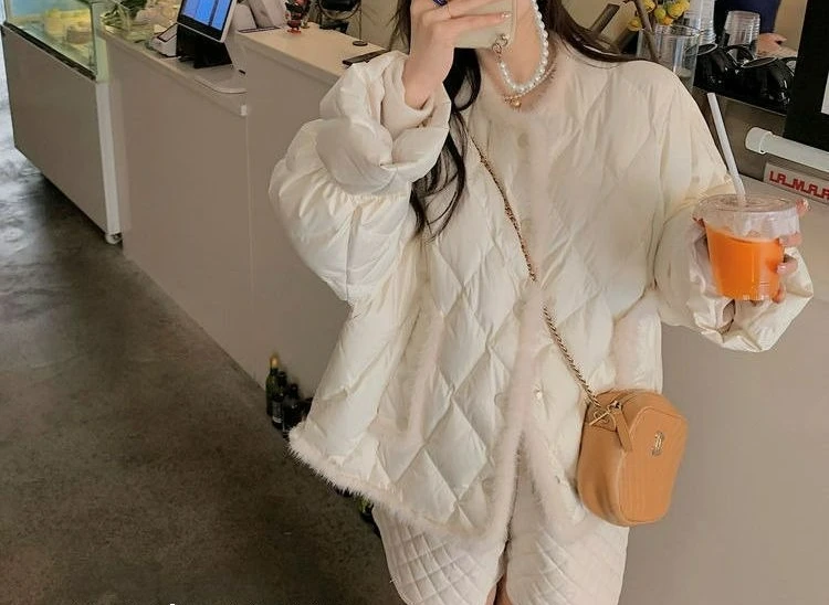 Lingge Down Cotton Jacket Women's Winter Design Sense Lightweight Cotton Jacket New Style