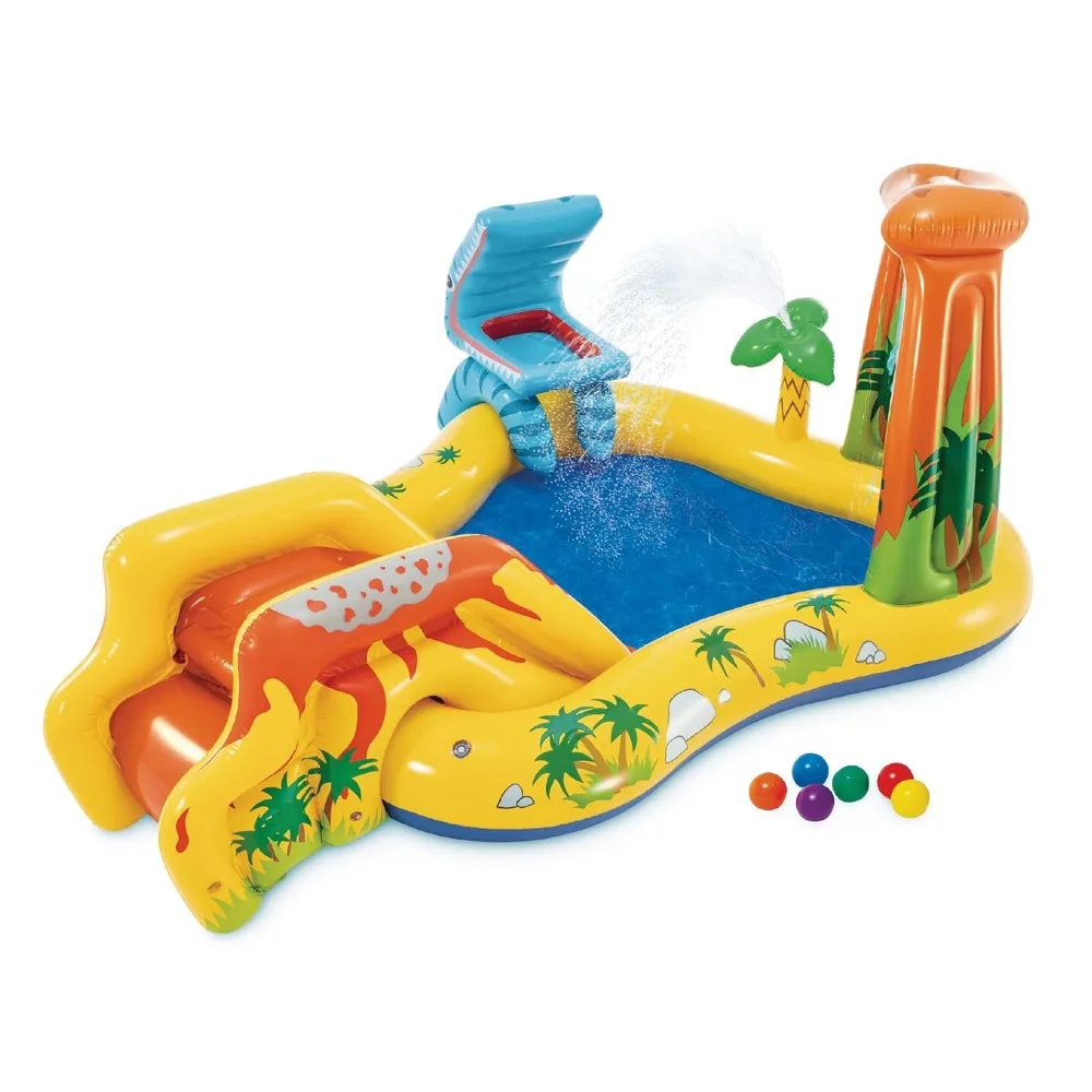 

Inflatable Dinosaur Play Center Outdoor Playhouse Inflatable Water Park with Kid Pool Slide, Water Sprayer, Customized
