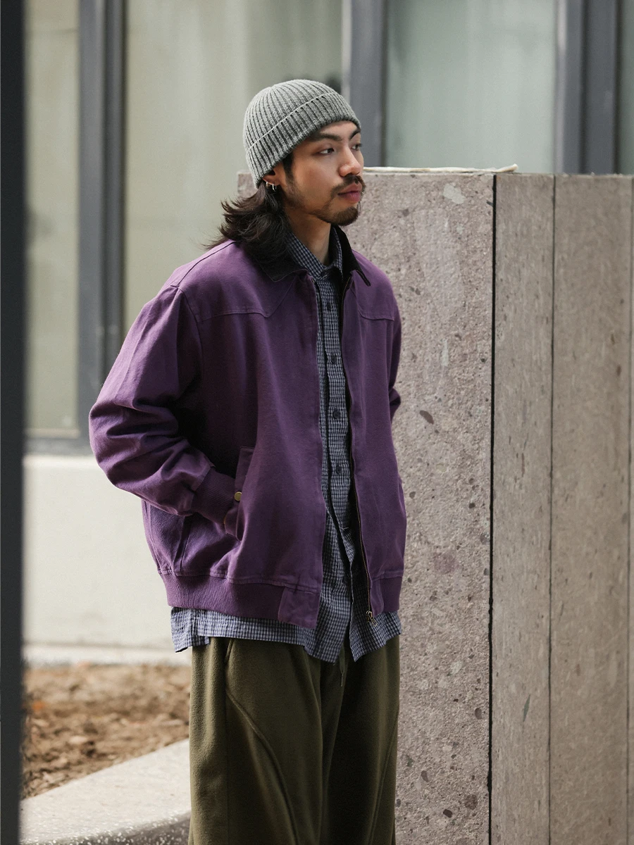 

Куртка Noears Vintage Detroit Purple Collar Short Jacket, весенне-осенняя, повседневная, с цветными вставками, в стиле Cleanfit