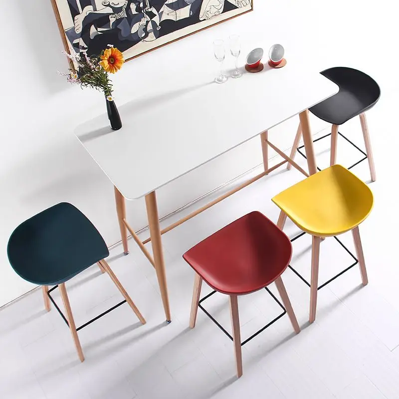 Bar chair Modern simple home Nordic front desk bar chair Solid wood leisure designer high stool Bar stool