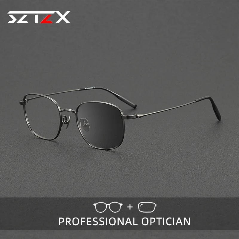 SZTZX Plated Square Frame Pure Titanium Men Women Glasses Fashion Reading Glasses Prescription Color Change Eyeglasses 81040