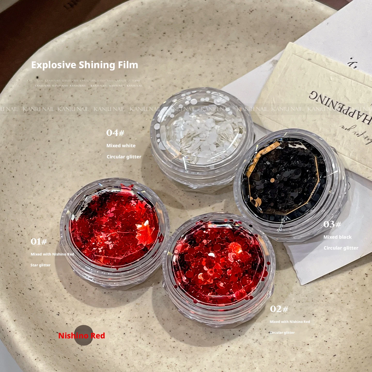 Kanui Mini Nail Art Glitter Lentejuelas de Estrella Roja Tamaños Surtidos Decoraciones de Uñas de Puntos Blanco y Negro