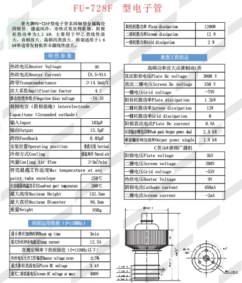 FU-728F RF Electron Triode Oscillator Oscillation Tube Lamp Power Tube