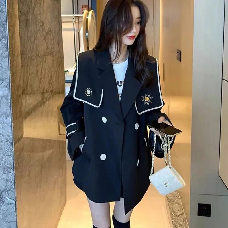 

Harajuku Preppy Black Blazers Suits,For Women Clothing,2024 New,Spring Autumn Blazer Coats ,Casual Korean Suit Jackets ,Tops