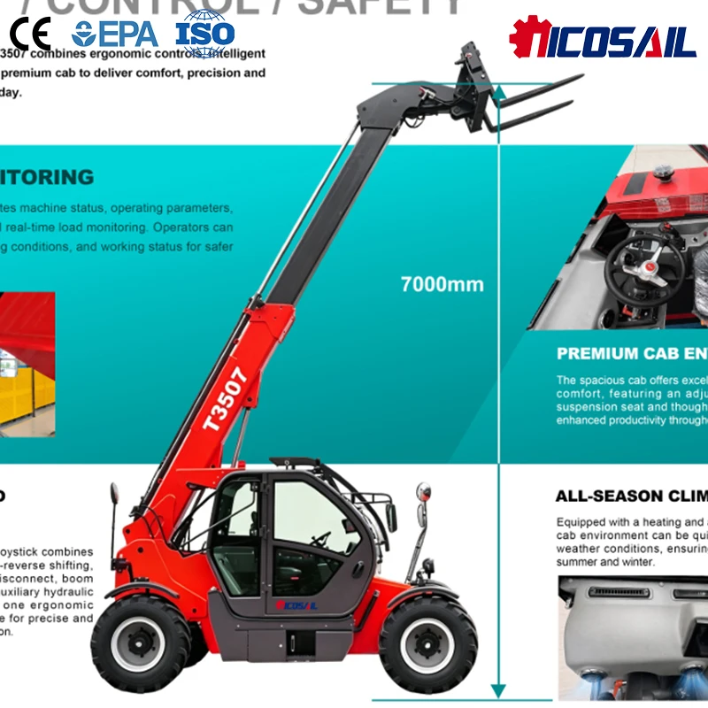 Factory Direct Compact Telehandler OEM ODM Custom Logo 3500kg Lift 7m Reach for Dealers and Distributors
