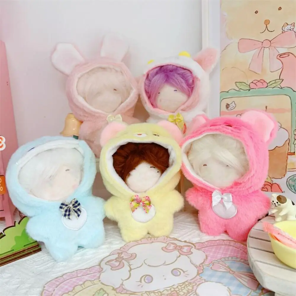 Ropa para muñecas de 10cm, monos de animales de dibujos animados de felpa Multicolor, juego de vestir cambiante, traje de repuesto, prenda peluda de una pieza