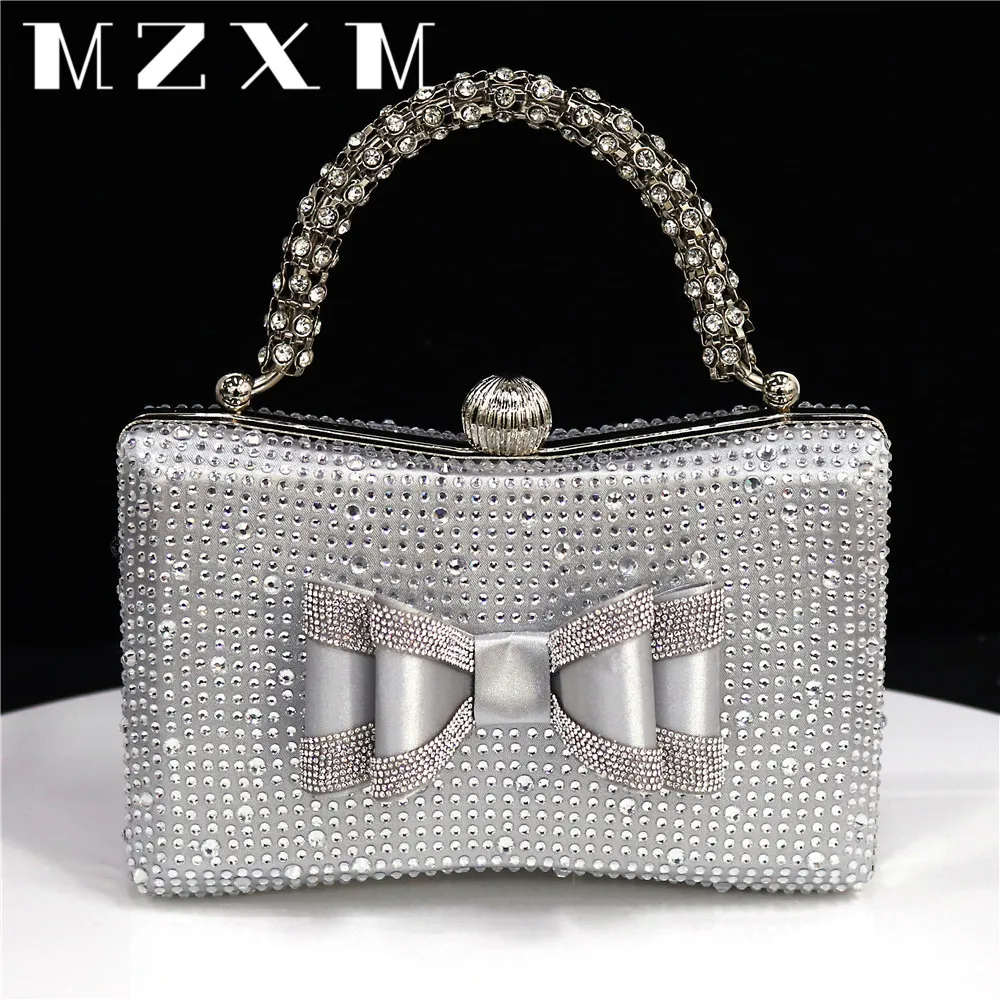 

Bow Evening Bag Glitter Clutch Women's Wedding Glitter Rhinestones Removable Shoulder Party Prom Purse Handle Bags