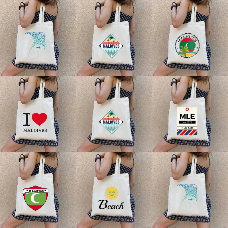 

Винтажная ретро летняя пляжная праздничная большая сумка с мальдивиями и флагом Мильдивиана, сердце для покупок, холщовая большая сумка на плечо, Harajuku, работа, путешествия