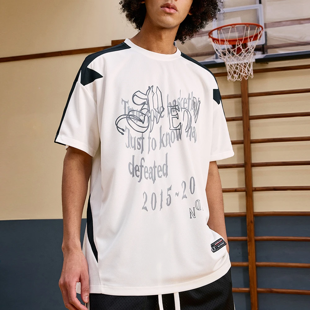 Summer Athletic Running Gym Workout Tee Tops for Men Oversize Breathable Thin Short Sleeve Basketball Jersey