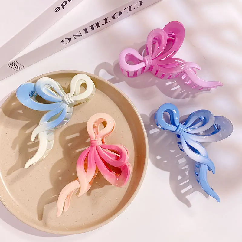 

2025 New Gradient Bow Ribbon Claw Clip Hollow Sweet Cool Hair Clip for Girls