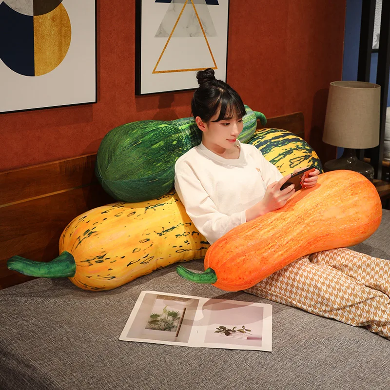Cuscino lungo in peluche di zucca simulata, imbracatura per dormire, giallo, verde, arancione, cuscino morbido, supporto per la schiena, regalo di peluche alimentare