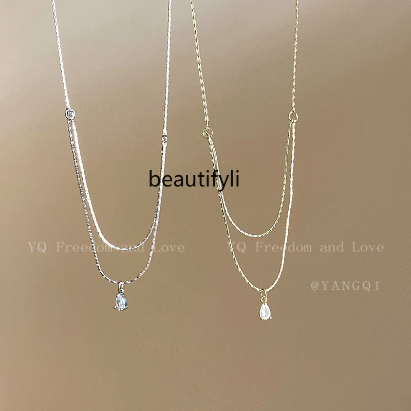 Silver Water Drop Double Layer Twin Necklace Accessories Women's  High-Grade Clavicle Chain Niche Temperament Necklace Jewelry