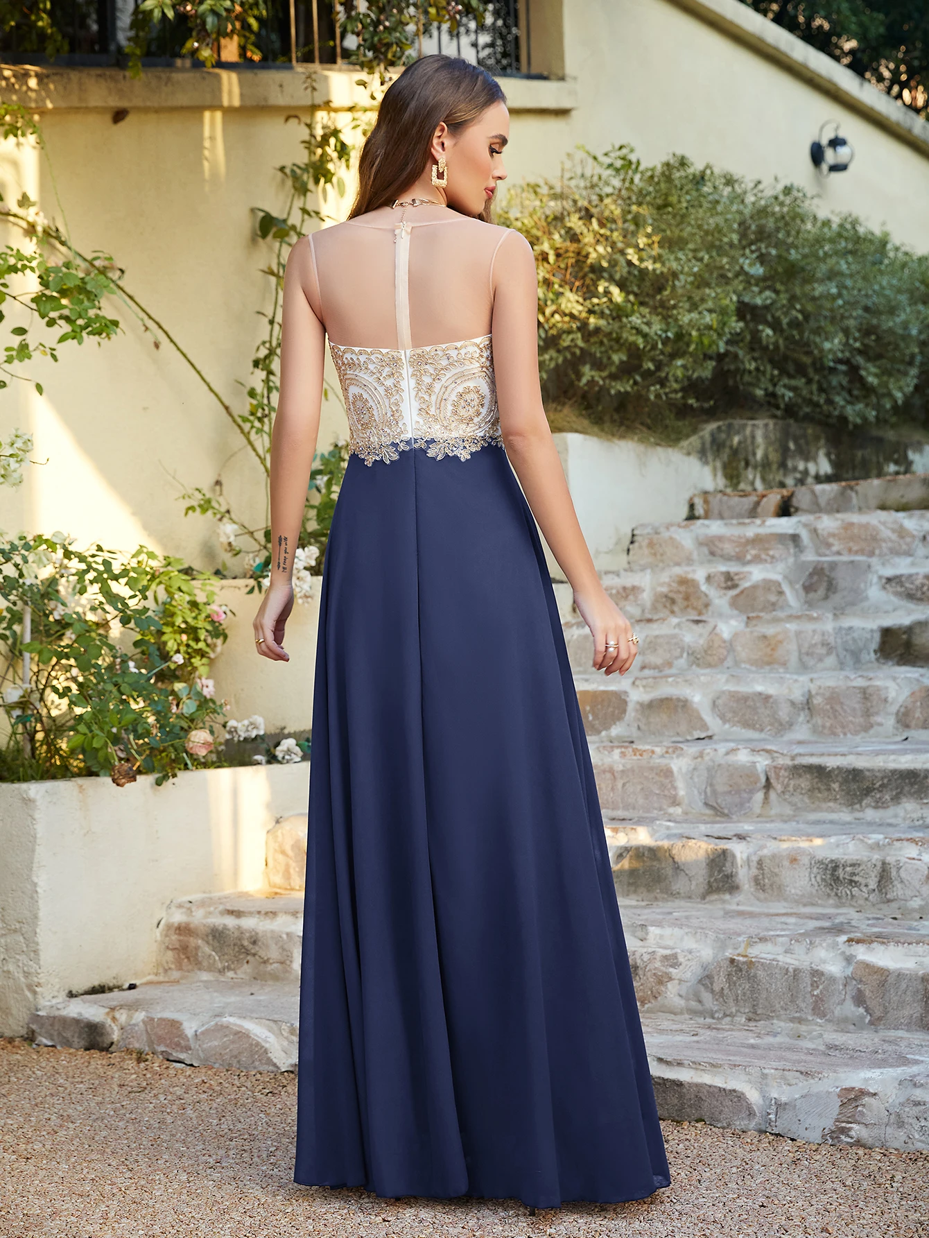 BABYONLINE Navy Blue 2024 Bridesmaid Dresses Illusion Sweetheart Backless Zipper Wedding Guest Evening Long Gown A Line Robe