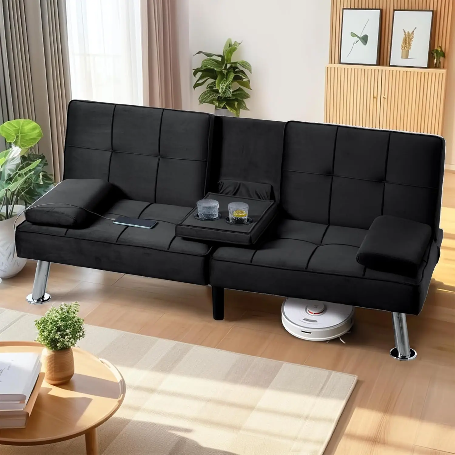 أريكة سرير فوتون مع منفذ شحن USB وType-C، أريكة نوم قابلة للتحويل مع مسند ظهر قابل للتعديل، مقعد Loveseat قابل للطي لـ Sm #6