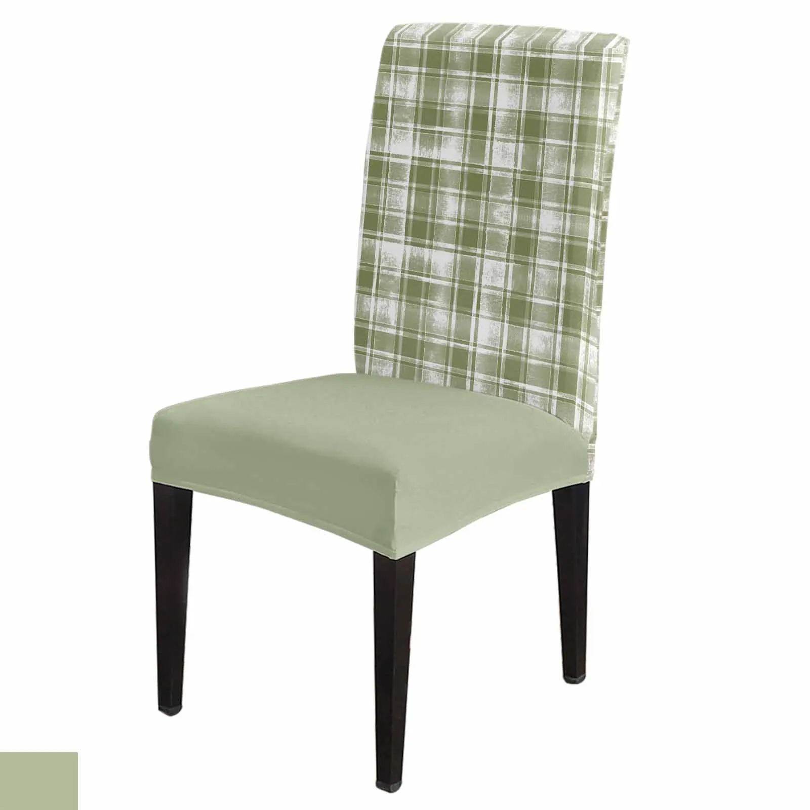 Sage Green Watercolor Plaid Chair Cover Set Kitchen Stretch Spandex Seat Slipcover Home Decor Dining Room Seat Cover