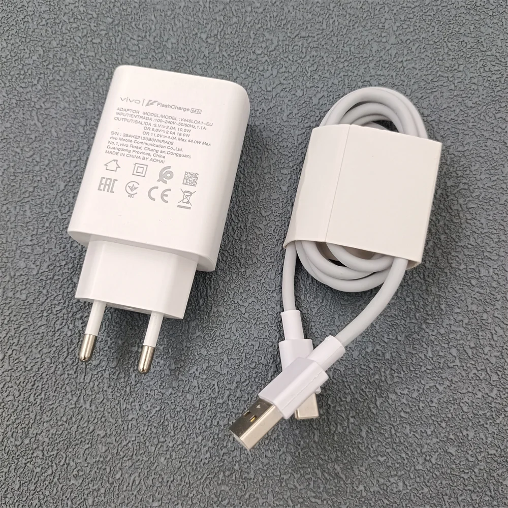 44W Original Vivo Fast Charger EU/US FlashCharge 2.0 Power Adapter Type C Cable For VIVO Y100  Y36 X