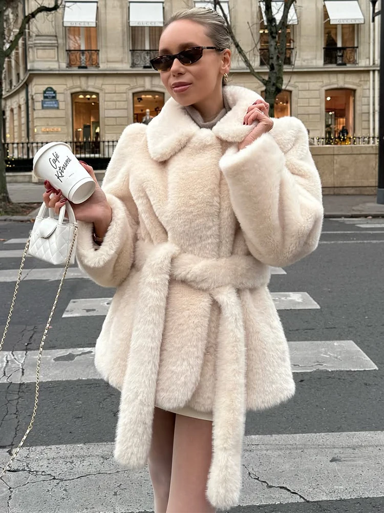 

Trendix женское зимнее короткое пальто из искусственного меха модная куртка на шнуровке с поясом в стиле пэчворк с лацканами High Street повседневная офисная верхняя одежда для поездок на работу