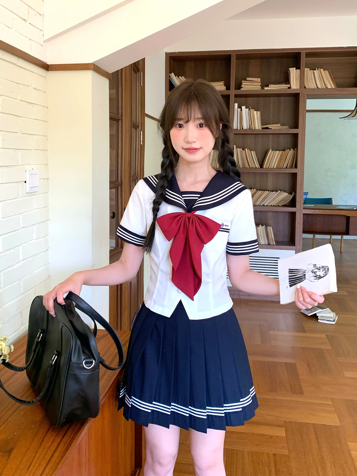 

Tokyo Annual Record JK Uniform Summer White And Purple Short Sleeve Sailor Suit Set Women's Japanese Style Naval Student Uniform