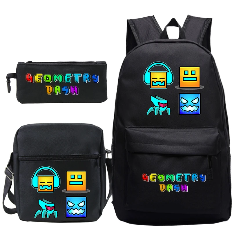 

Angry Geometry Dash Print Backpack 3pcs Set Funny Cartoon School Bag For Boys Girls Nylon Backpack Travel Sport Portable Bookbag