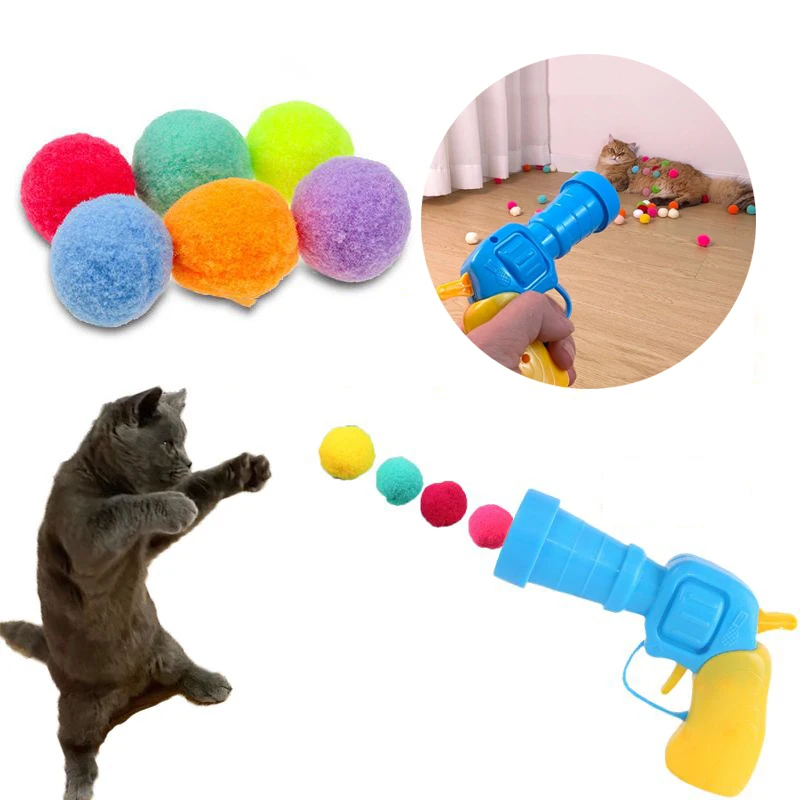 Plush ball launcher Cat Toys Interactive Launch Training Creative Kittens Stretch Mute Plush Ball Toys Cat Pett t Accessories