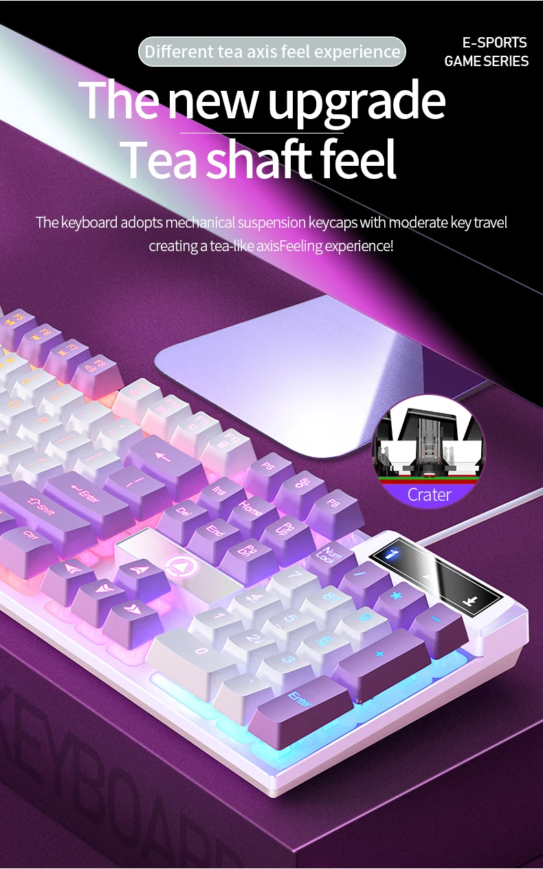 Gaming-Tastatur mit 104-Tasten, kabelgebundene Tastatur, farblich abgestimmt, Hintergrundbeleuchtung, mechanisches Gefühl, Computer-E-Sport-Peripheriegeräte für Desktop-Laptops – Detail 19