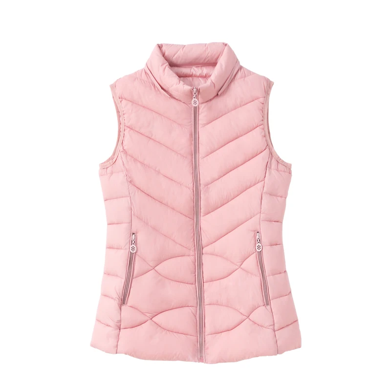 

Solid Short Style Vest for Women Cotton Padded Women's Winter Sleeveless Jacket with Zipper Stand Collar Casual Coats