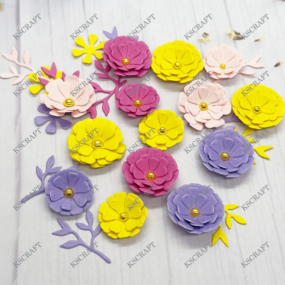 KSCRAFT Zinnia Layering Flower Plate Cutting Dies Stencils for DIY Scrapbooking Decorative Embossing DIY Paper Cards