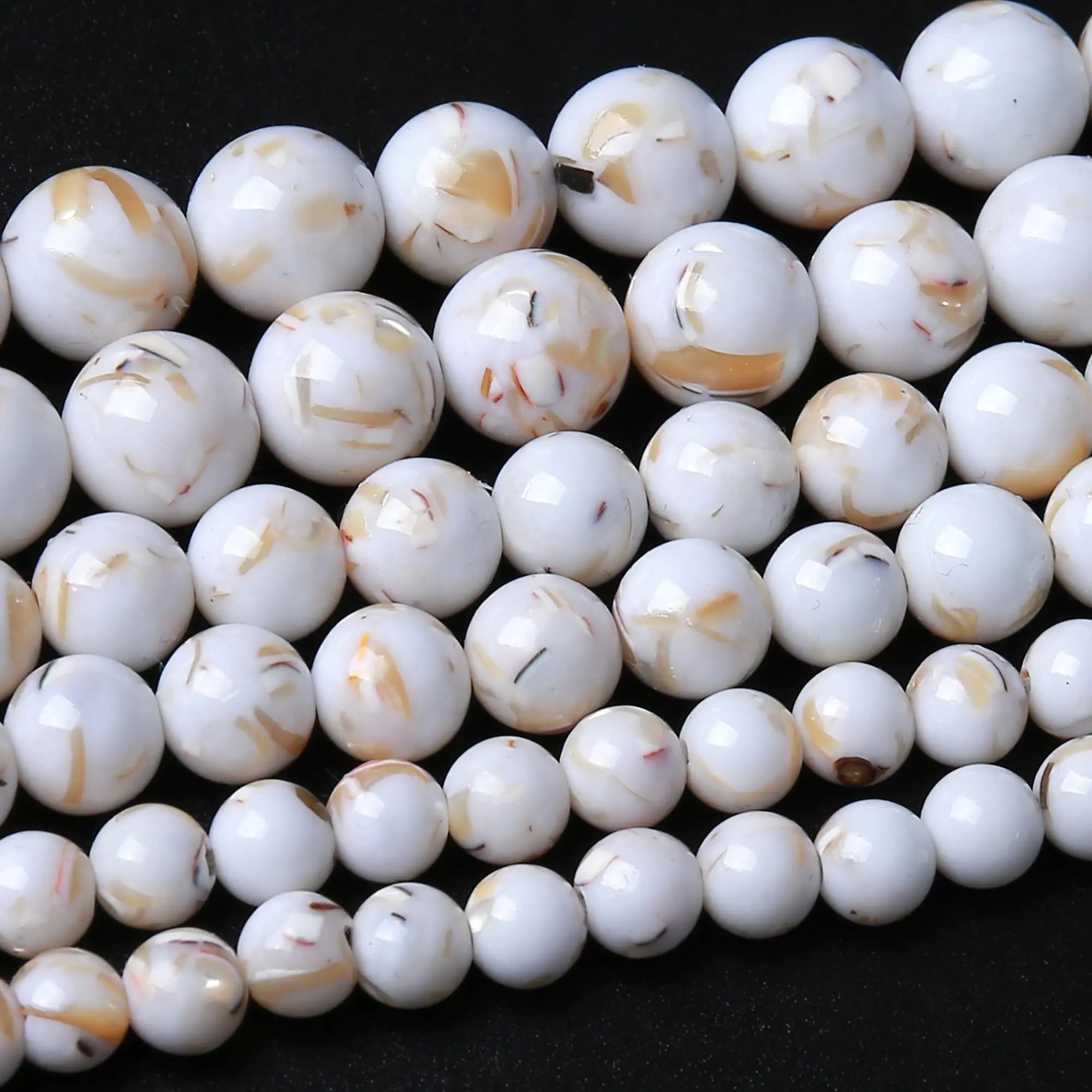 Natursteinperlen, 6–12 mm, weiße Muschel, türkisfarben, rund, lose Distanzperlen für Schmuckherstellung, DIY-Armbänder, Ohrringe, Zubehör
