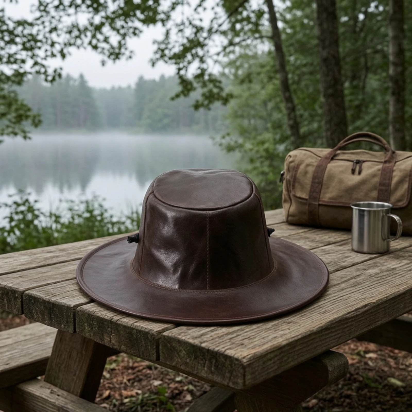 Leather Hat with Side Cords Sun Protection Cowboy Hat Rugged Vintage for Outdoor, Travel