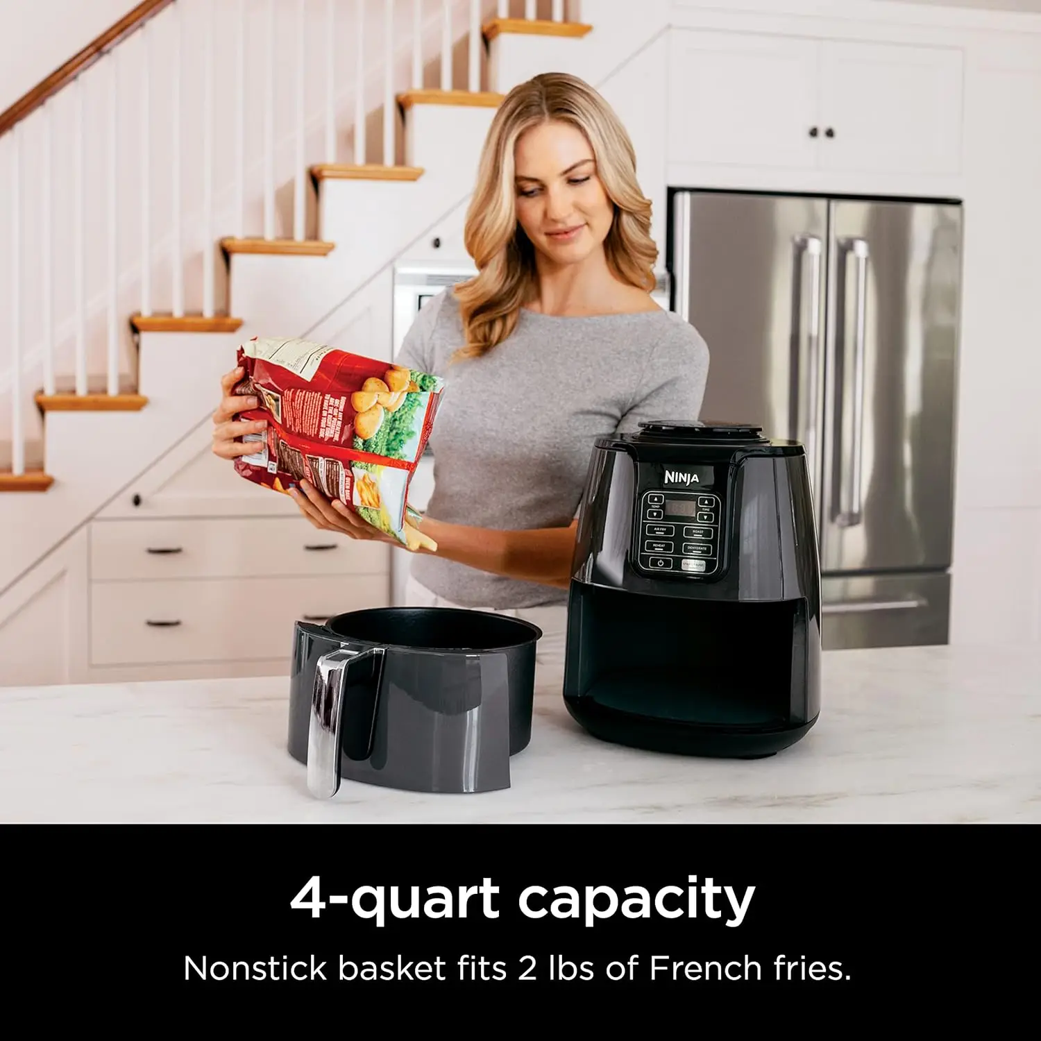 Ninja Air Fryer, Roast, Bake, Air Fry, Roast, Broil, Reheats, & Dehydrates, 4-in-1, Fries, Frozen Food, Veggies, and Juicy Meat,