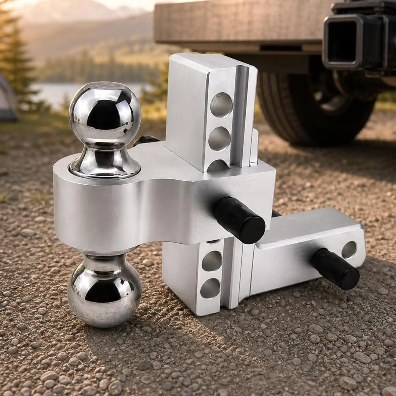 Aluminum Alloy Trailer Hitch Arm Heavy Duty Adjustable Tow Bar with Polished Ball for Stable Boat Trailer Towing