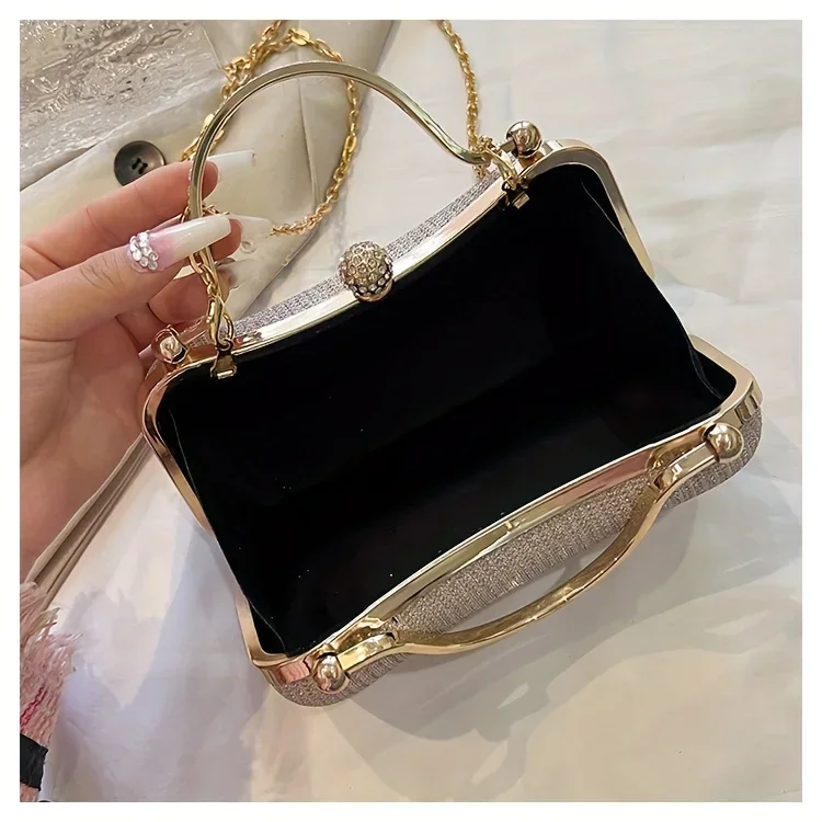 Glänzende Mini-Abendtasche, Geldbörse mit Strass-Kette, luxuriöse Glitzer-Bankett-Handtasche, perfekt für Party, Hochzeit, Abschlussball, Abendessen/Bankett – Detail 5