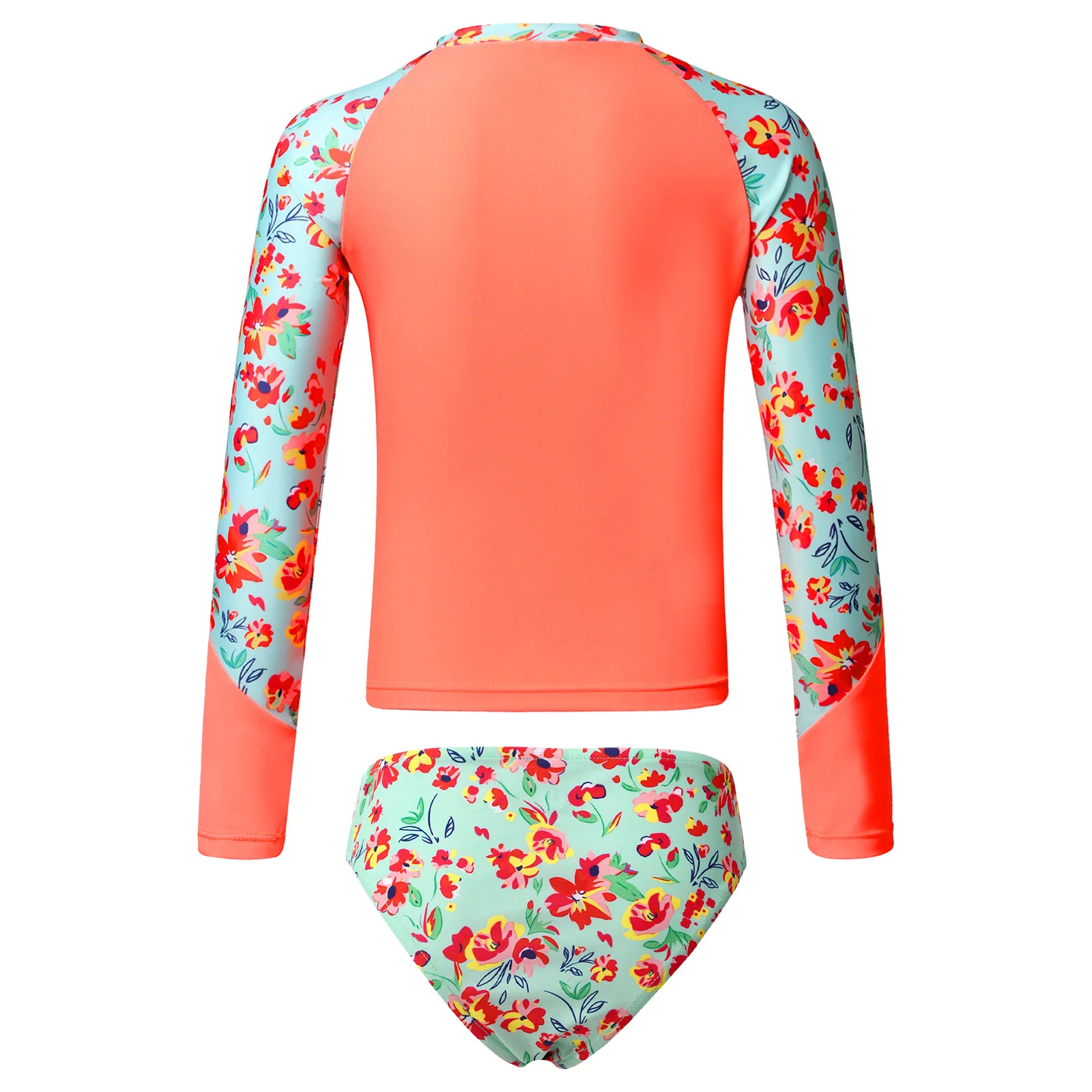 Kids Girls Swim Sets Swimwear Beachwear Outfits Long Sleeves Swim Top with Bikini UPF50+ Rash Guard Top and Briefs Bathing Suits