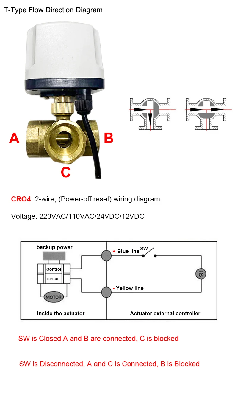 1/2 "3/4" 1 "2" dreifach wasserdichter motorisierter Kugel hahn Messing elektrischer Kugel hahn dreiadriger Messing kugel hahn mit zwei Steuerungen – Detail 5