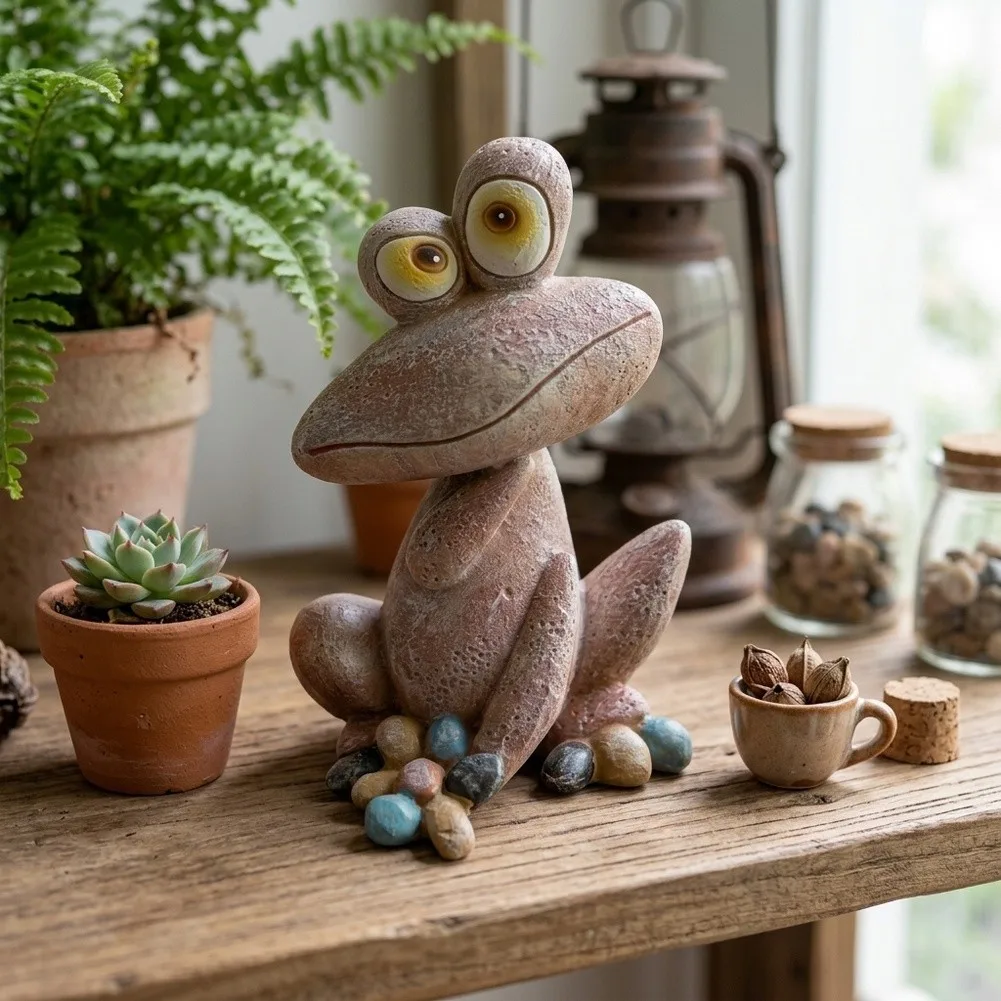 Big-Eyed Resin Frog Statue Decor for Nature Lovers 14x9cm Multicolor Resin Figurine for Desk Shelf Garden Display