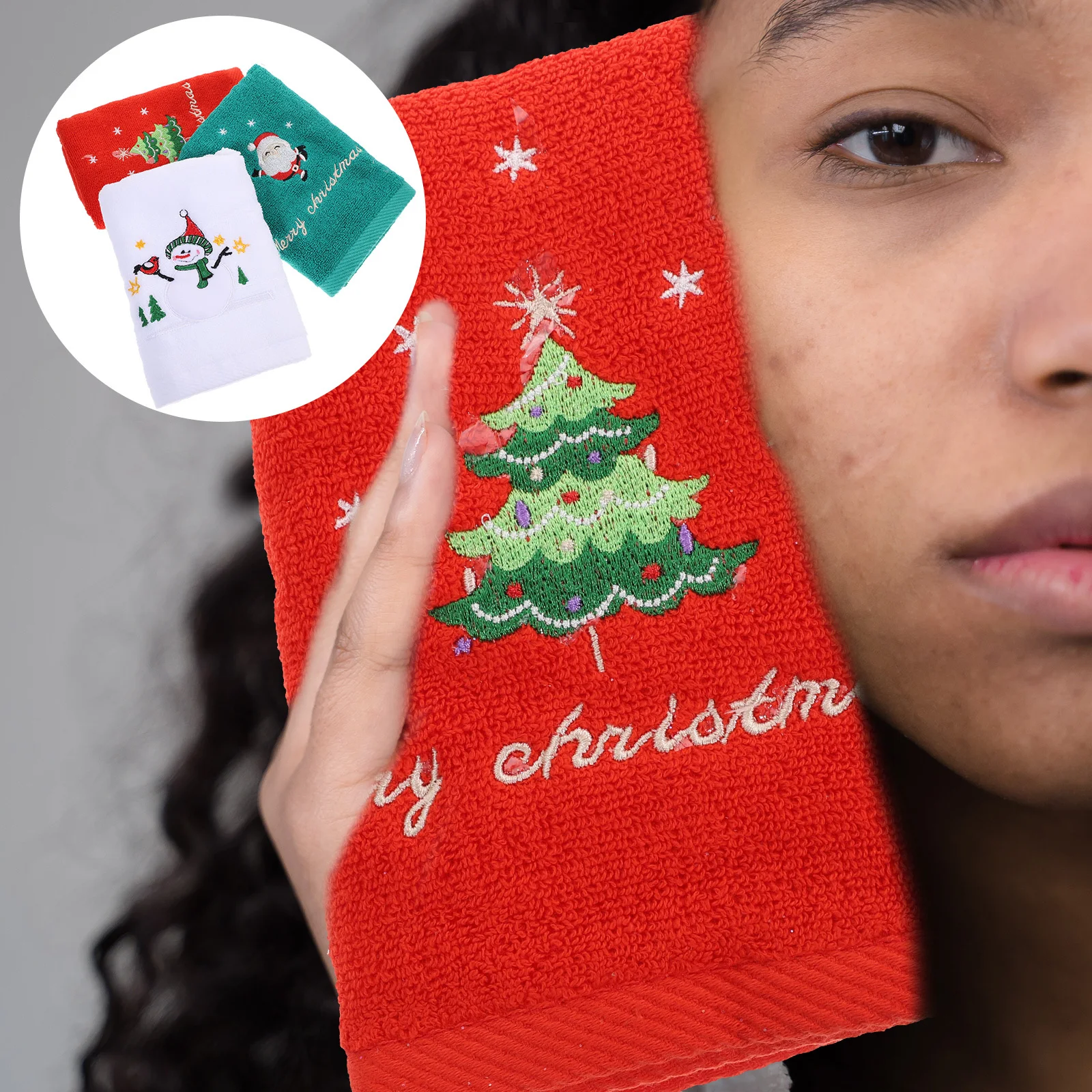 

3pcs Christmas Towel Set Soft Cotton Face Towels Water Absorption Quick Dry Hand Towels For Bathroom Travel Home Holiday