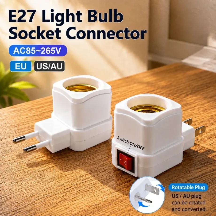 Rotatable US/AU EU Plug AC85‑265V E27 Bulb Socket Connector with ON/OFF Switch Plug‑in Lamp Holder Adapter for LED Light Bulb