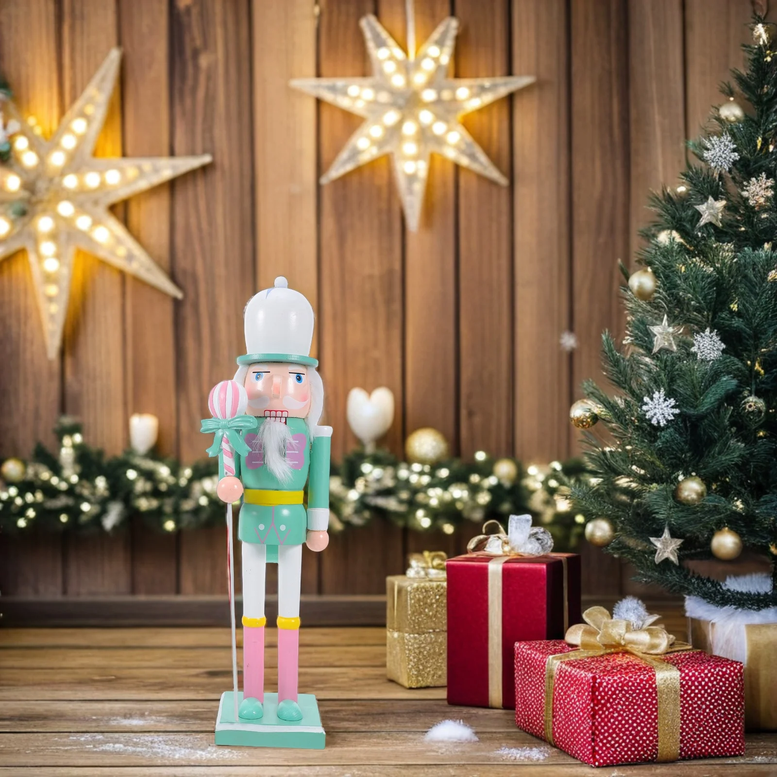 

Festive Wooden Nutcracker Soldier Christmas Ornament - Traditional Holiday Decoration for Table Mantel Window Home Decor Display