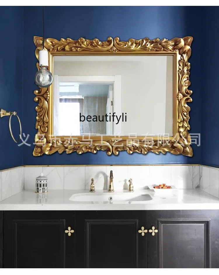 

American oil painting frame wall decoration wall hanging mirror moisture-proof bathroom vanity mirror entrance4446