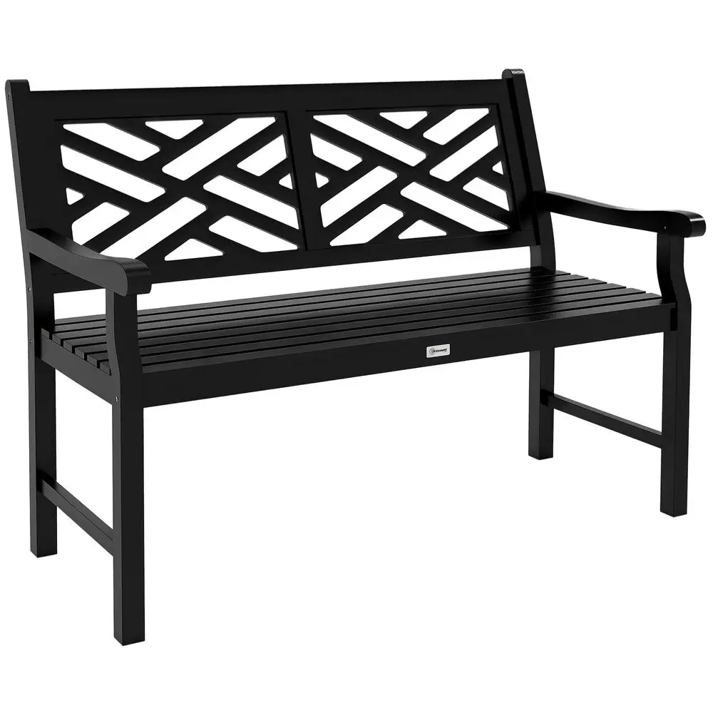 Outdoor Garden Bench, Wooden Frame Patio Bench with Geometric Pattern, 43.25 Inch Weatherproof 2Person Love Seat for Garden, La